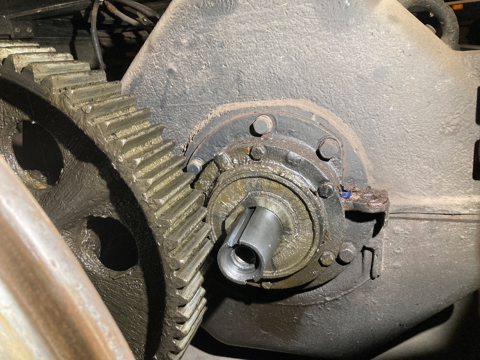 Close-up of motor and gearwheel of motor car 72