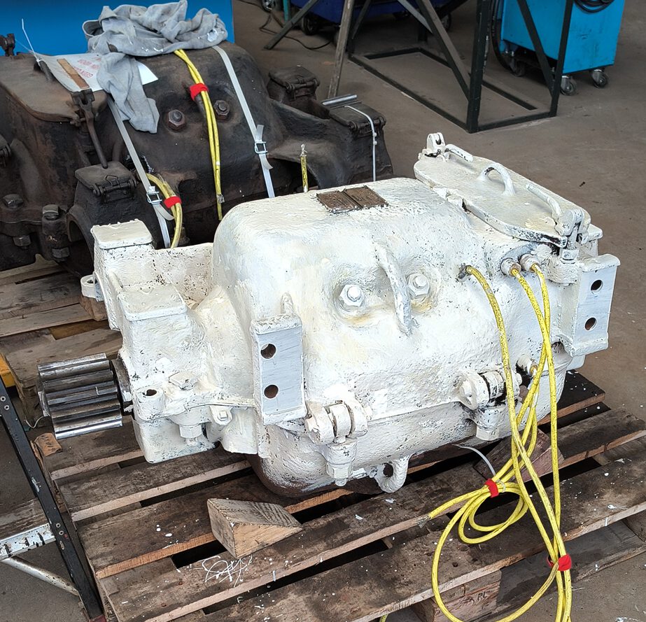 White overhauled motor of motor car 72 on a pallet